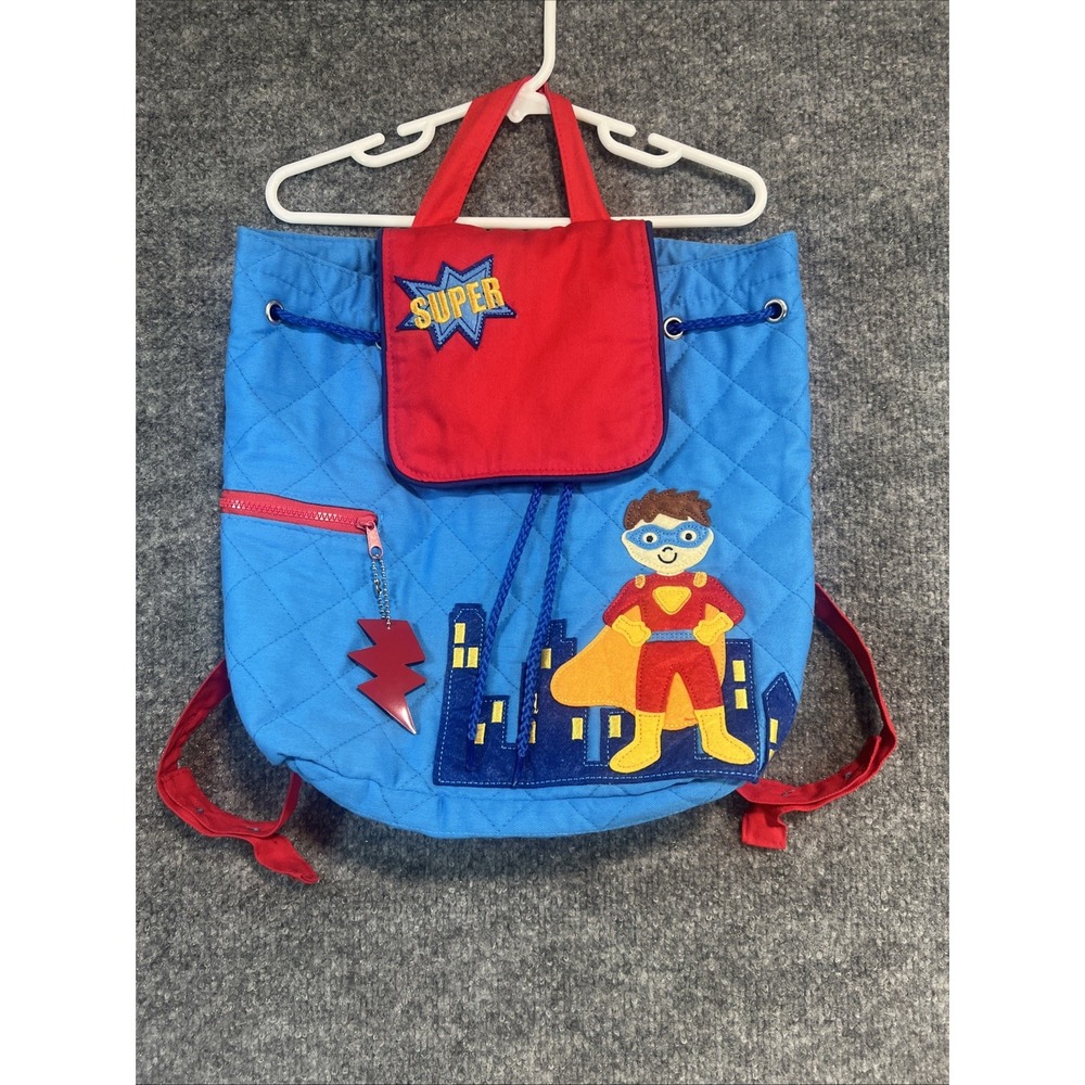 Stephen Joseph Kids Quilted Cotton Superhero Backpack – Blue & Red Preschool Bag